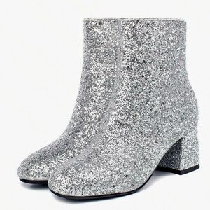 NWT Silver Glitter Block Heel Ankle Boots